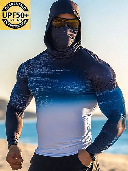 Men's Outdoor Sun Protection Breathable Cool Hooded Sun Protection Long-Sleeved Top