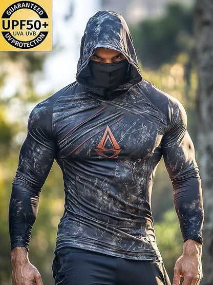Men's Outdoor Sun Protection Breathable Cool Mask Hooded Sun Protection Long-Sleeved Top