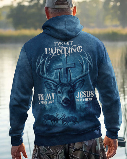 I've Got Hunting In My Veins And Jesus In My Heart Blue T-Shirt
