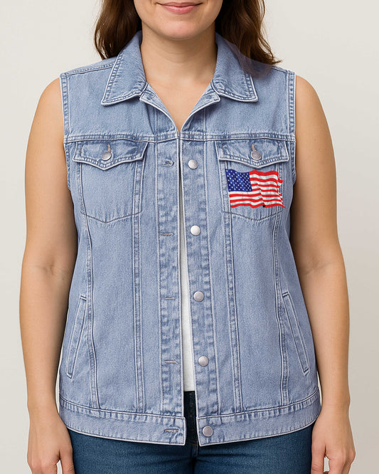 One Nation Under God Sleeveless Denim Jacket