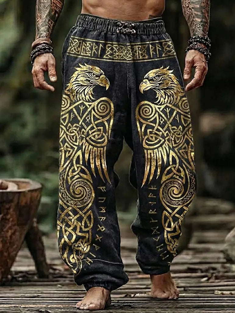 Men's Viking Retro Golden Rune Raven Celtic Totem Nordic Pants