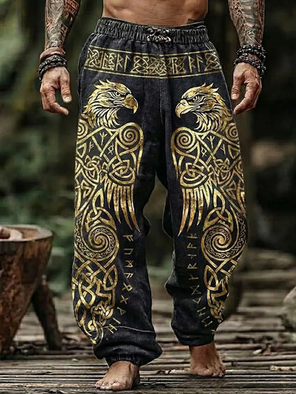 Men's Viking Retro Golden Rune Raven Celtic Totem Nordic Pants