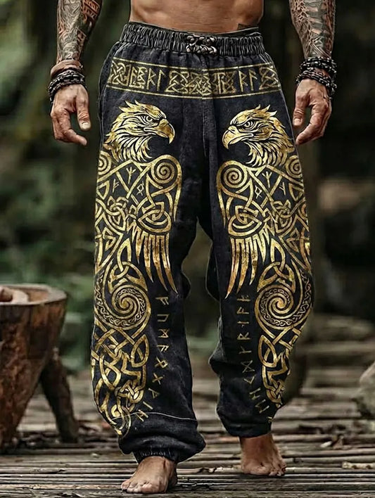 Men's Viking Retro Golden Rune Raven Celtic Totem Nordic Pants