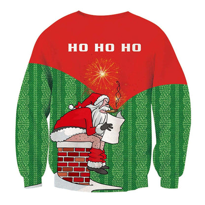 Unisex Santa Ho Ho Ho Print Crew Neck Ugly Christmas Sweatshirt