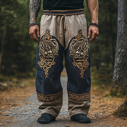 Men's Vintage Viking Celtic Skull Raven Art Pants