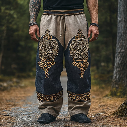 Men's Vintage Viking Celtic Skull Raven Art Pants