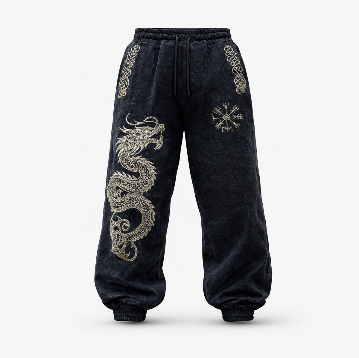 Nordic Viking Dragon Totem Classic Pattern Celtic Knot Cotton-Linen Pants