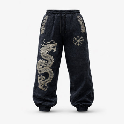 Nordic Viking Dragon Totem Classic Pattern Celtic Knot Cotton-Linen Pants