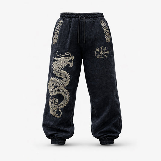 Nordic Viking Dragon Totem Classic Pattern Celtic Knot Cotton-Linen Pants