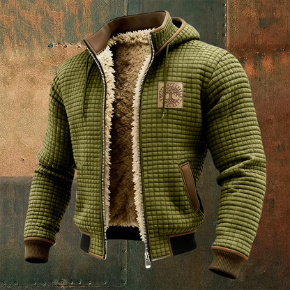 Men's Viking Thermal Grid Jacket Fleece Shearling & Structured Waffle Zip-Up Hoodie