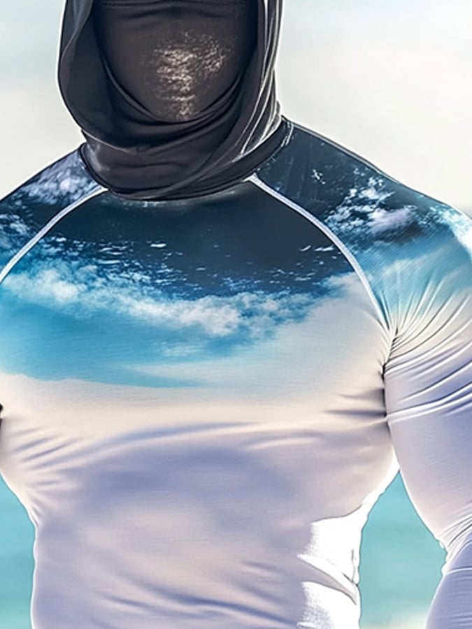 Men's Outdoor Sun Protection Breathable Cool Hooded Sun Protection Long-Sleeved Top