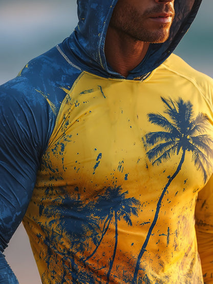 Men's Outdoor Sunscreen Breathable Cool Hooded Printed Surf Long-Sleeve Top