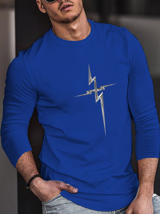 Liquid Metal Lightning Cross Cotton Crew Neck Long Sleeve T-Shirt