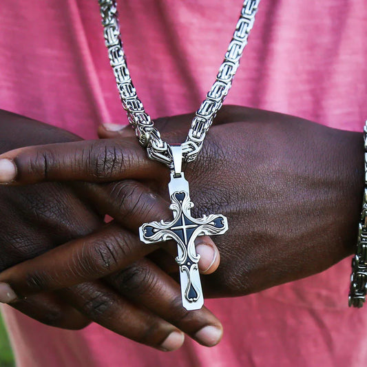 Silver Stainless Steel Tribal Cross Necklace