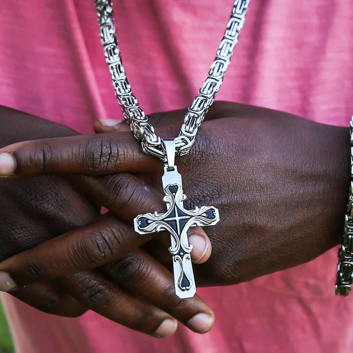 Silver Stainless Steel Tribal Cross Necklace
