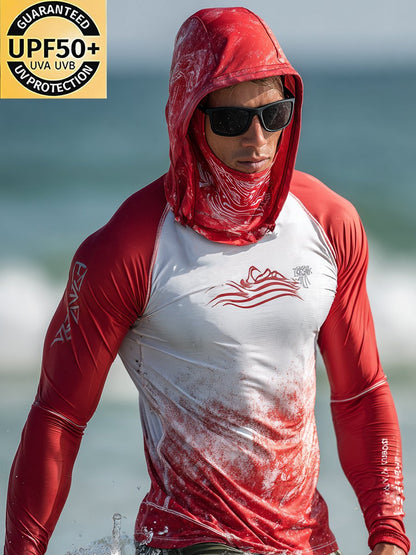 Men's Outdoor Sunscreen Breathable Cool Hooded Printed Surf Long-Sleeve Top