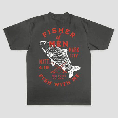 Fisher of men Mark 1:17 Matt. 4:19 Followers of jesus Fish with me Printed Men's T-shirt