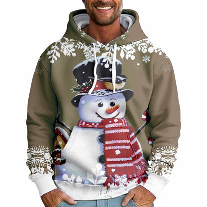 Men's Christmas Snowman Print Casual Pocket Hooded Sweatshirt