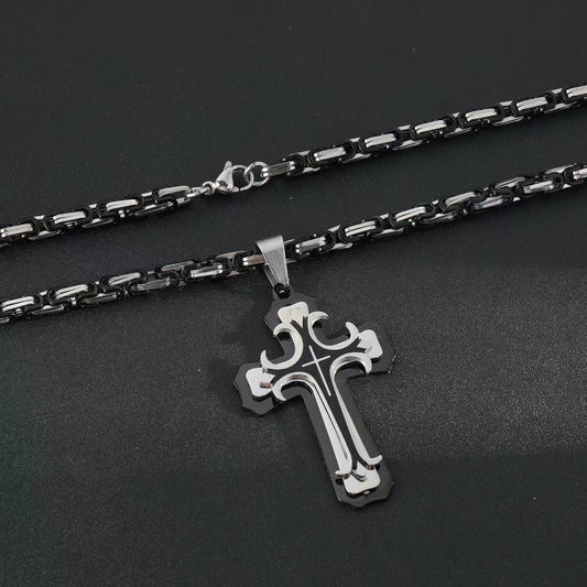 Black & Silver Tribal Cross Necklace