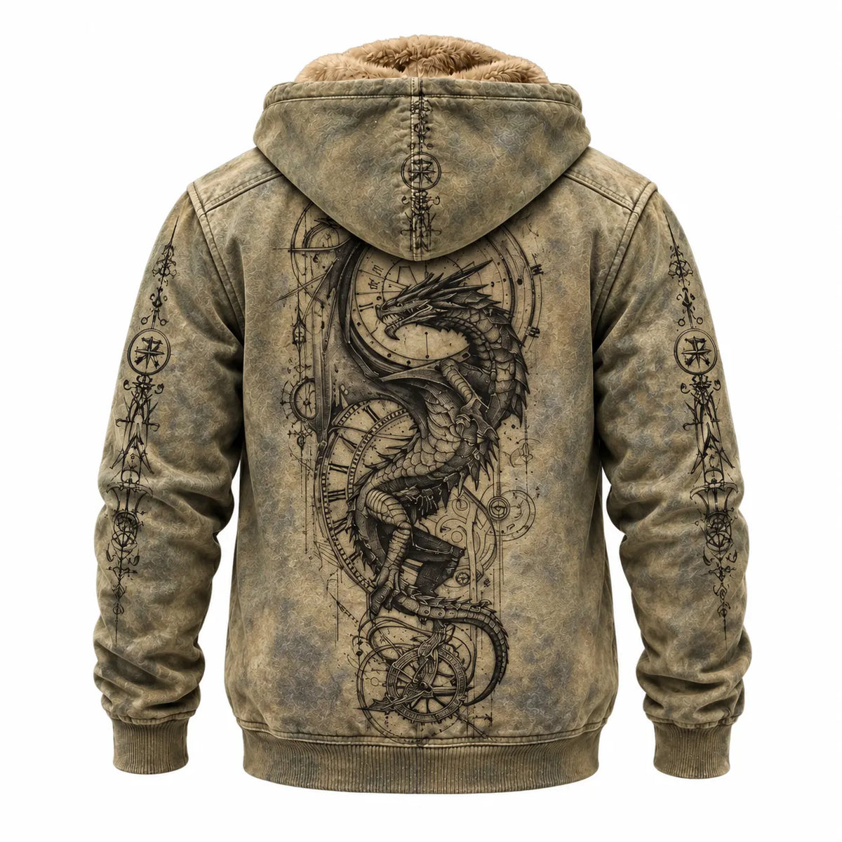 Khaki Dragon Compass Fleece Zip Hoodie