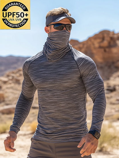 Men's Outdoor Sun Protection Breathable Cool Mask Hooded Sun Protection Long-Sleeved Top