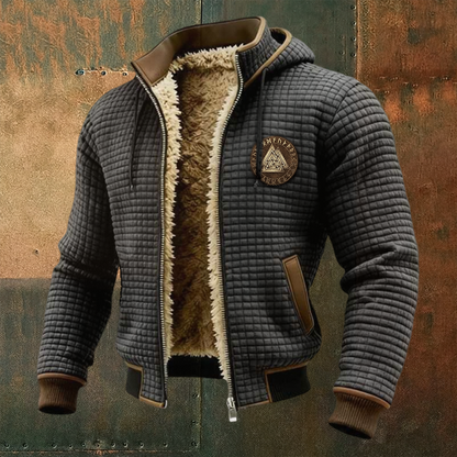 Men's Thermal Grid Jacket Viking Totem Fleece Shearling & Structured Waffle Zip-Up Hoodie