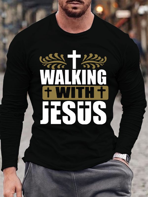 Walking With Jesus Christian Cotton Long Sleeve T-Shirt