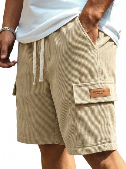 Retro Cargo multi-pocket leather label embroidered shorts