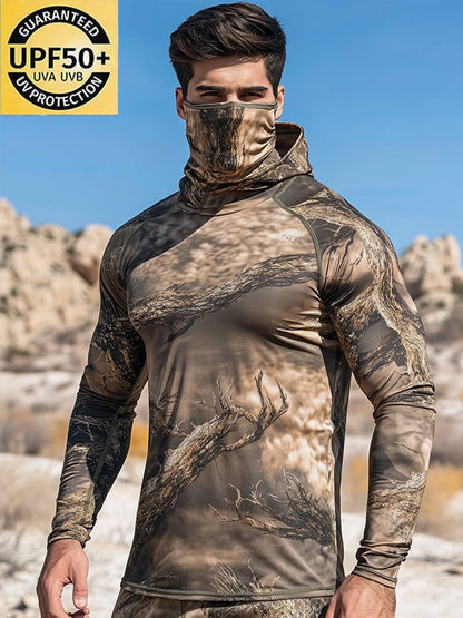 Men's Outdoor Sun Protection Breathable Cool Mask Hooded Sun Protection Long-Sleeved Top