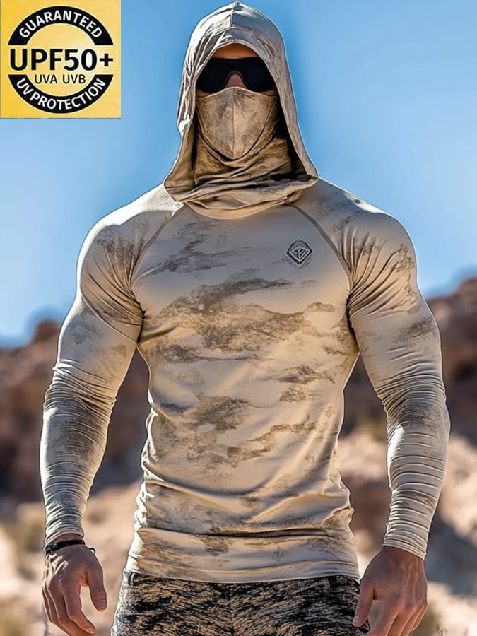 Men's Outdoor Sun Protection Breathable Cool Mask Hooded Sun Protection Long-Sleeved Top