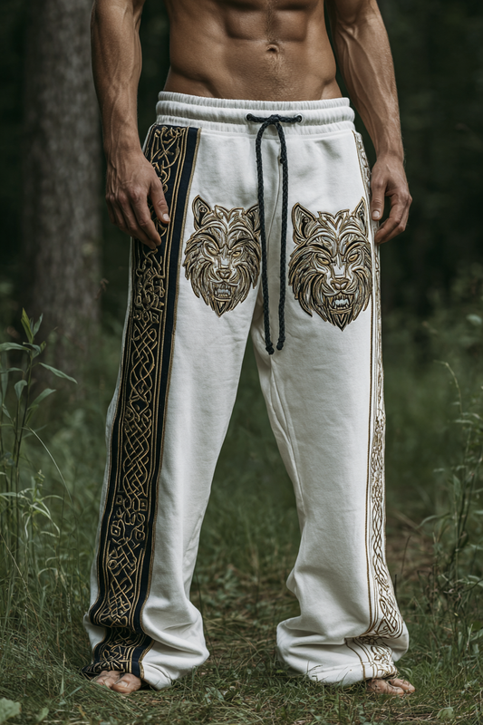 Men's Viking Nordic Rune Golden Fenrir Wolf Totem Sports Pants