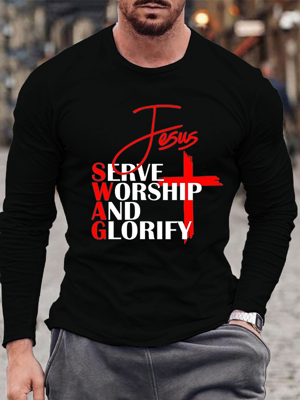 Jesus SWAG Print Cotton Long Sleeve T-Shirt