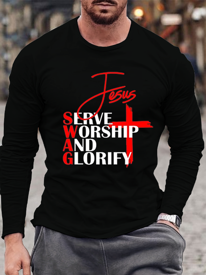 Jesus SWAG Print Cotton Long Sleeve T-Shirt