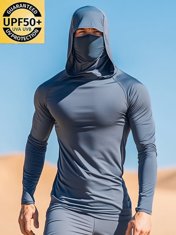 Men's Outdoor Sun Protection Breathable Cool Hooded Sun Protection Long Sleeve Top