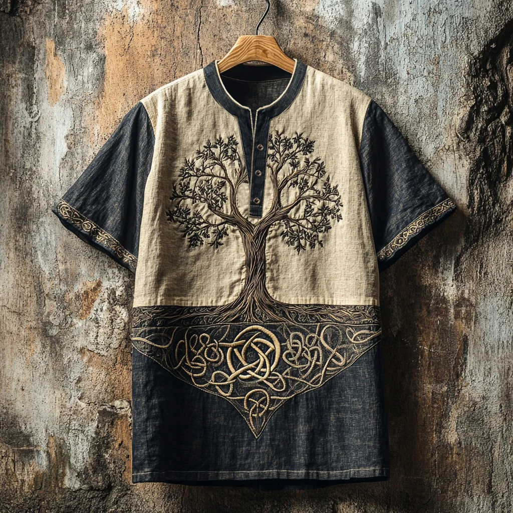 Men's Viking Life Of Tree Celtic Knot Art Henley Shirt