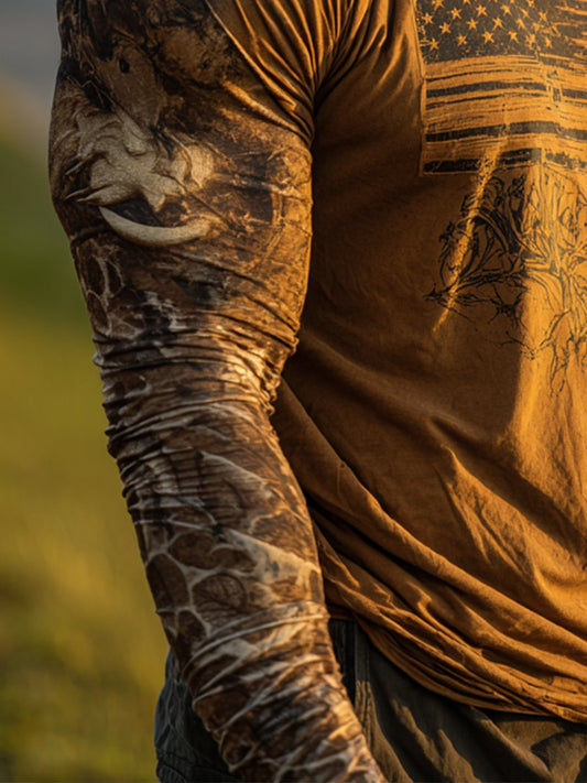 Men's Retro Flag Outdoor Sun Protection Breathable Cooling Mask Hooded Sun Protection Long Sleeve Top