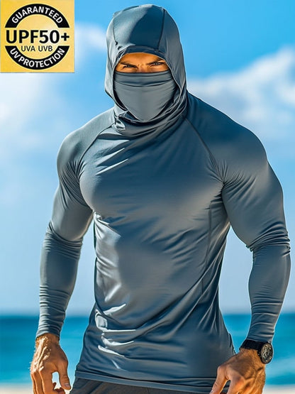 Men's Outdoor Sun Protection Breathable Cool Hooded Sun Protection Long-Sleeved Top