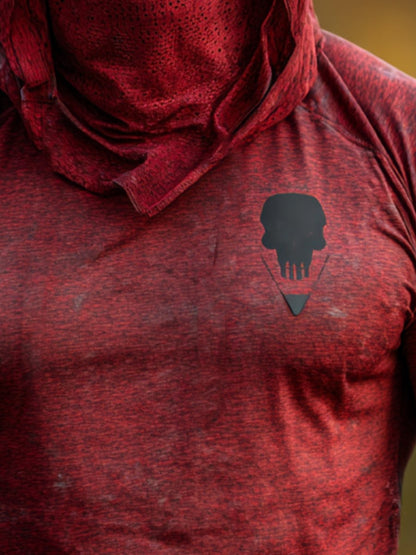 Men's Retro Red Outdoor Sun Protection Breathable Cooling Mask Hooded Sun Protection Long Sleeve Top