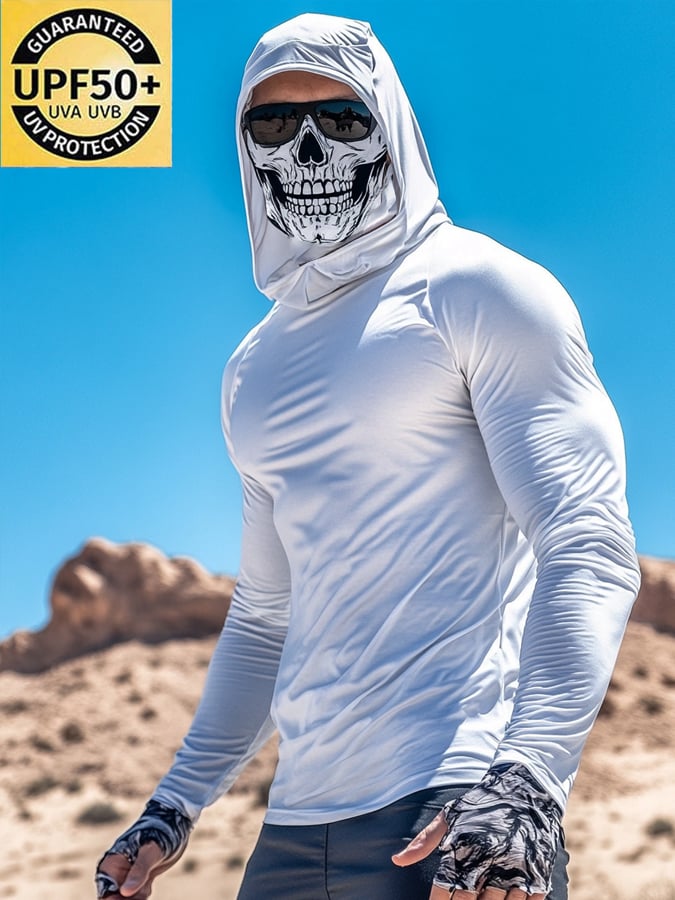 Men's Outdoor Sun Protection Breathable Cool Mask Hooded Sun Protection Long-Sleeved Top