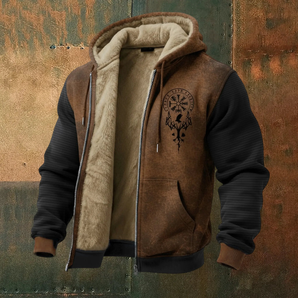 Nordic Viking Style Retro Rune Casual Long-Sleeve Warm Fleece Hoodie