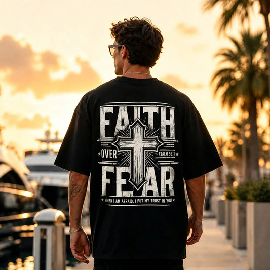 Faith Over Fear Vintage Cross Bible Psalm Quote Printed Men's T-shirt