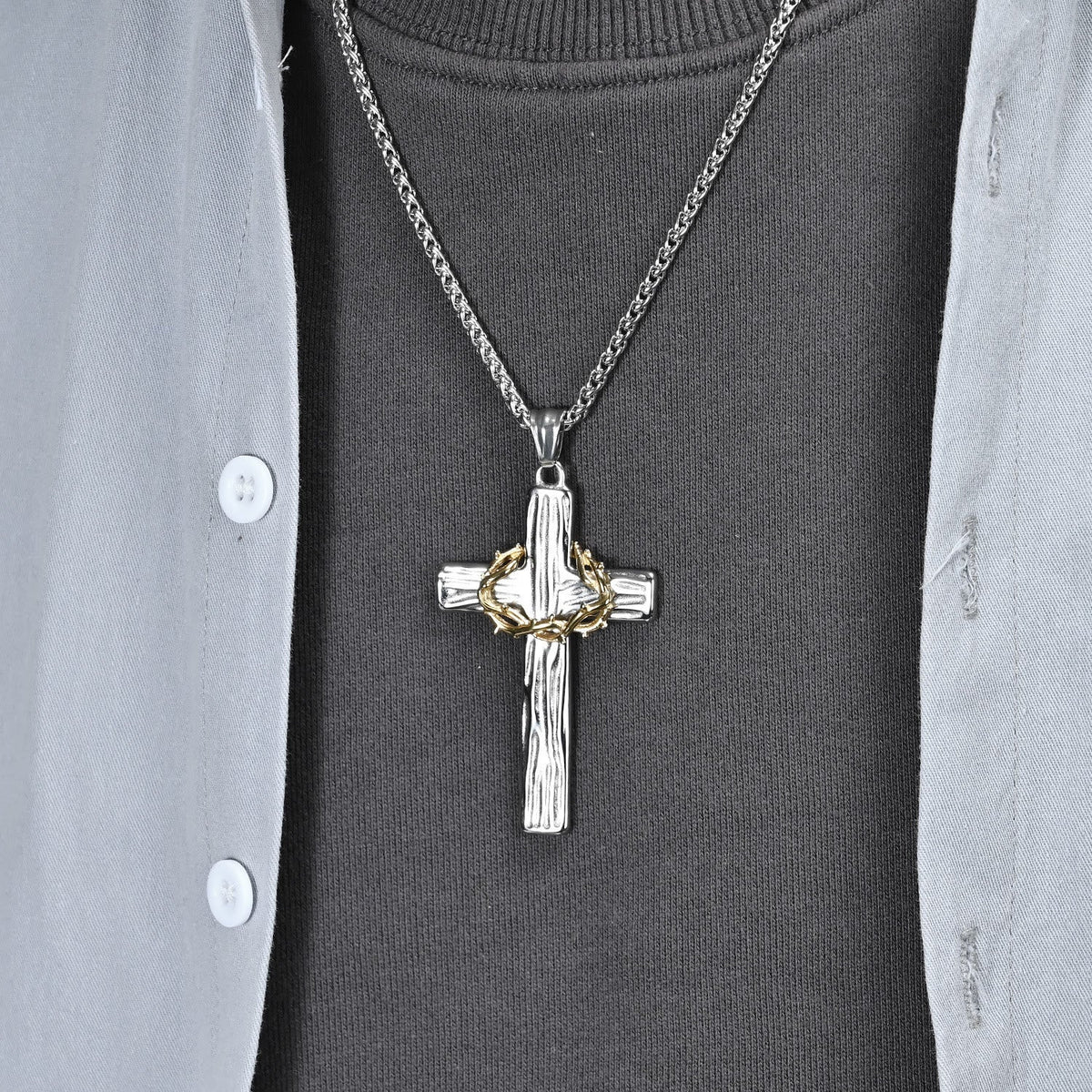 Jesus Crown Of Thorns Cross Sacred Protection Pendant Necklace