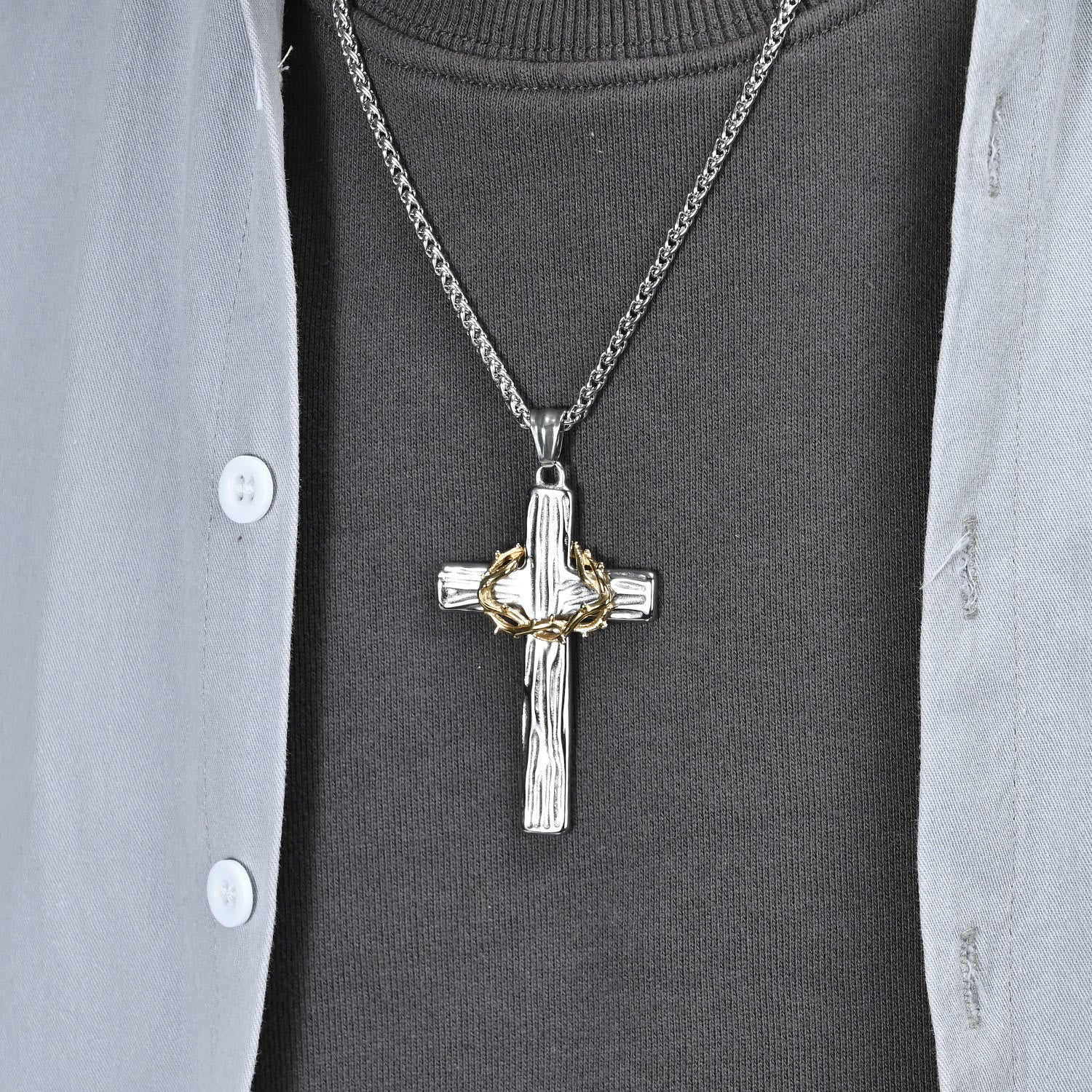Jesus Crown Of Thorns Cross Sacred Protection Pendant Necklace