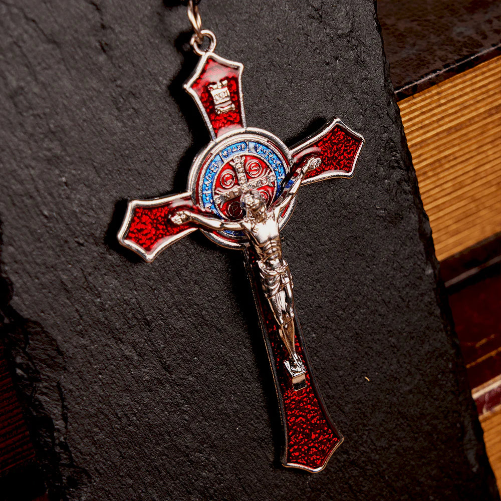 Classic Style RedBlue Crafted Crucifix Big Size Pendant Necklace