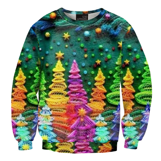 Unisex Christmas Tree Print Ugly Christmas Sweater