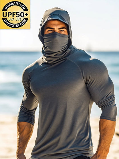 Men's Outdoor Sun Protection Breathable Cool Mask Hooded Sun Protection Long-Sleeved Top