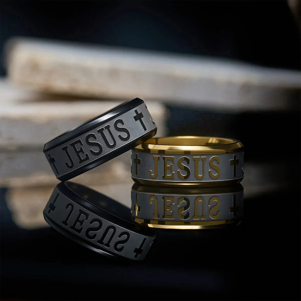 Titanium Steel Ring with Laser engraving JESUS