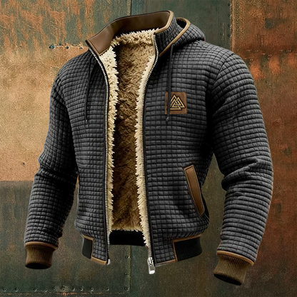 Men's Viking Totem Thermal Grid Jacket Fleece Shearling & Structured Waffle Zip-Up Hoodie