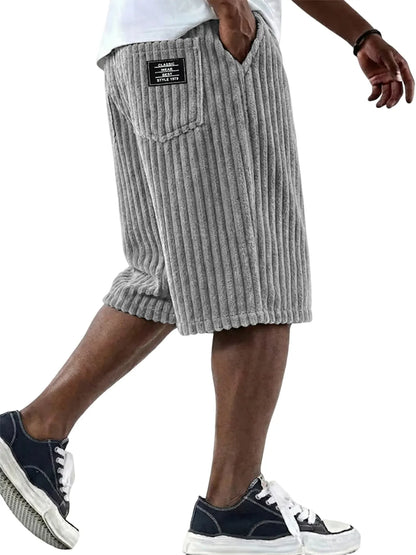 Men's Vintage Corduroy Shorts - Embroidered Comfort Fit Casual Bottoms