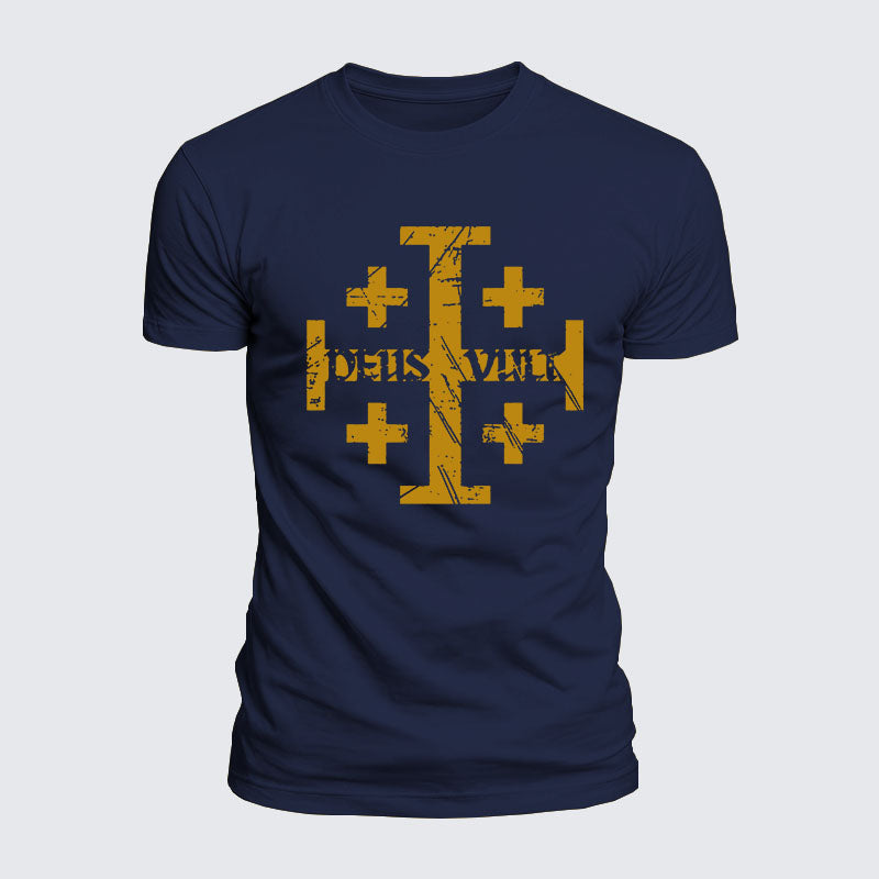 Luxe Mercerized Cotton Tee - Deus Vult + Jerusalem Cross
